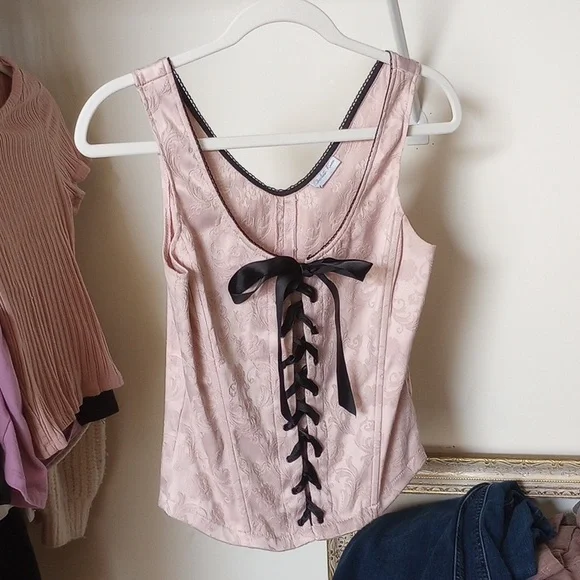 Blouse Charlotte Russe Rose Et Noire - Taille M - Top Femme Régulier